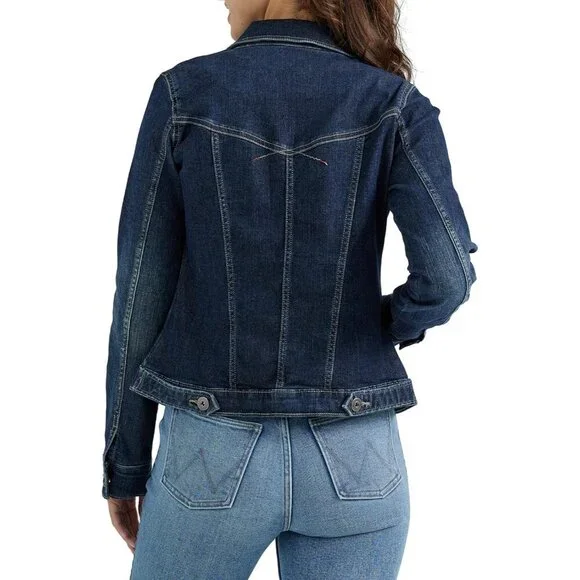 Women's Authentic Stretch Denim Jacket Long Sleeves Drenched Classic Jean Jacket - Picture 2 of 5